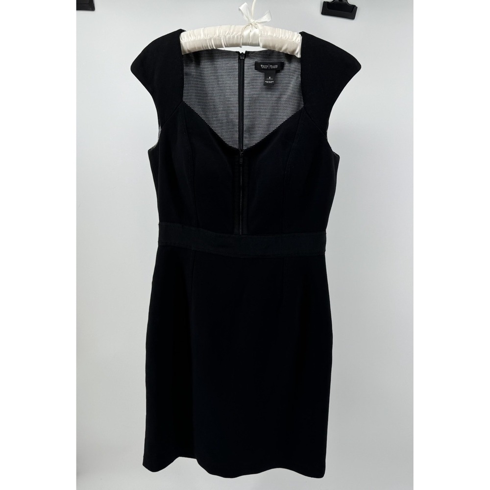 White House Black Market Sheath Little Black Dress Cap Sleeve Zip Back Size 8